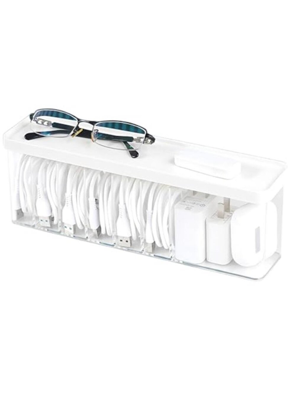Clear Cable Organizer Box with Lid Cord Storage Case Charger Holder Desk Bin Set